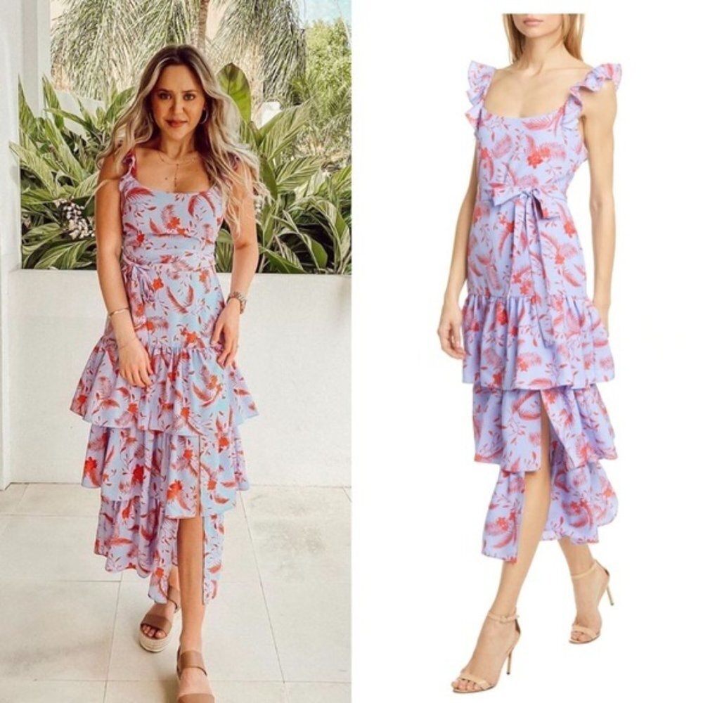 Likely Maxi Dress Floral Tiered Purple Red 00